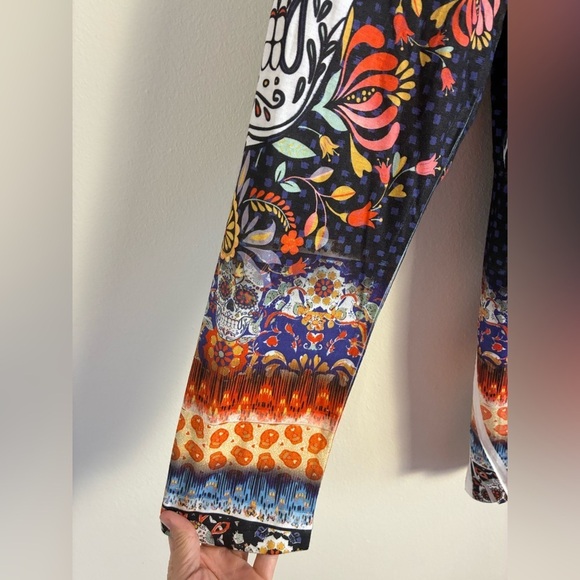 One World Tunic Top XL Sugar Skull Rhinestone Halloween 3/4 Sleeve Fall High Low - Picture 5 of 11